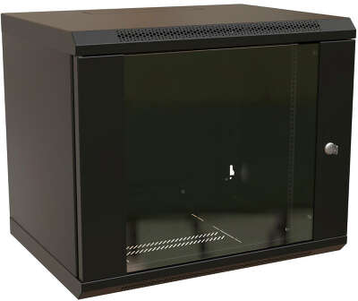 Шкаф коммутационный WRline (WR-TW-1266-GP-RAL9004) настенный 12U 600x600мм пер.дв.стекл 2 бок.пан. направл.под винты 60кг черный 500мм 650мм IP20 сталь