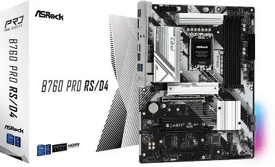 Материнская плата Asrock B760 PRO RS/D4 Soc-1700 Intel B760 4xDDR4 ATX AC`97 8ch(7.1) 2.5Gg RAID+HDMI+DP
