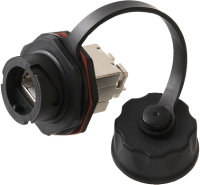 Индустриальный модуль-вставка NIKOMAX, Кат.6a (Класс Ea), 500МГц, RJ45/8P8C, 110/KRONE, T568A/B, экранированный, IP67, с защитной крышкой, черный