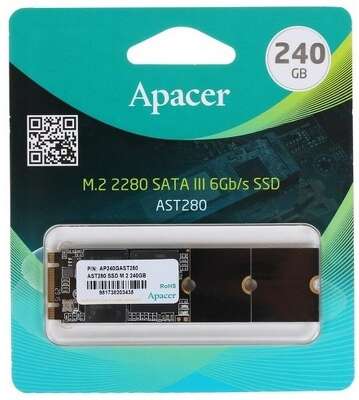 Твердотельный накопитель SSD Apacer AST280 240Gb SATA M.2 2280, R520/W495 Mb/s, 3D TLC, MTBF 1,5M, 140TBW, Retail, (AP240GAST280-1)