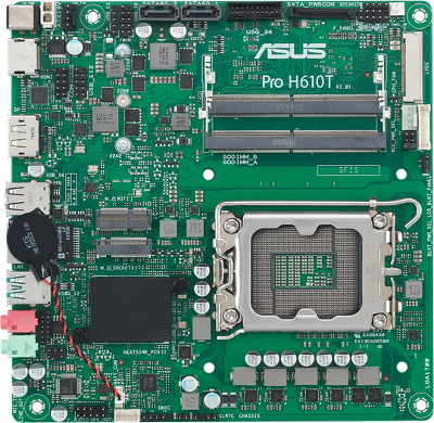 Материнская плата ASUS PRO H610T-CSM, LGA1700, H610, 2*DDR5, 2*SATA, 1*M.2, 2*USB 3.2, 2*USB 2.0, DP+HDMI, mITX; 90MB1G60-M0EAYC