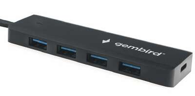 Gembird Разветвитель USB3.1 4xUSB, с доп.питанием (порт Type-C), кабель USB 19см, черный, коробка (UHB-C414)