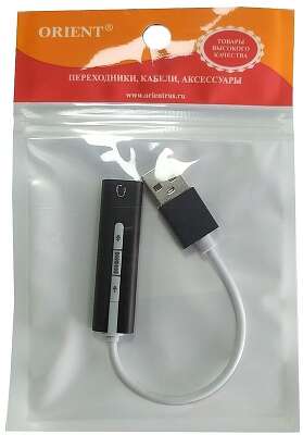 ORIENT AU-04PLB, Адаптер USB to Audio (звуковая карта), jack 3.5 mm (4-pole) для подключения телефонной гарнитуры к порту USB, кнопки: громкость +/-, играть/пауза/вперед/назад; Windows/Linux/MAC OS