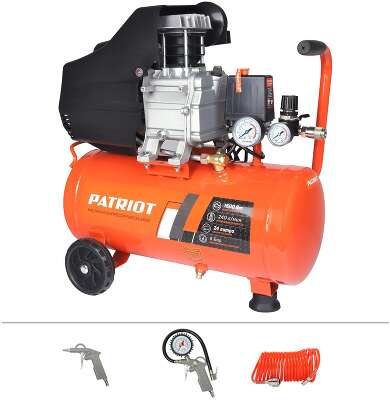 Компрессор Patriot поршневой масляный EURO 24-240K2 [525302118] { 240 л/мин, 8 бар, 1500 Вт, 24 л, быстросъемный 1/4