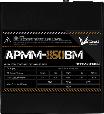 Блок питания Formula V Line APMM-850BM, 850W, ATX3.1/PCIe5.1, APFC, 80+ Bronze, 12cm Fan, Full Modular