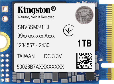 Твердотельный накопитель/ Kingston SSD NV3, 1000GB, M.2(22x30mm), NVMe, PCIe 4.0 x4, 3D TLC, R/W 6000/4000MB/s, TBW 320, DWPD 0.2 (60 мес)