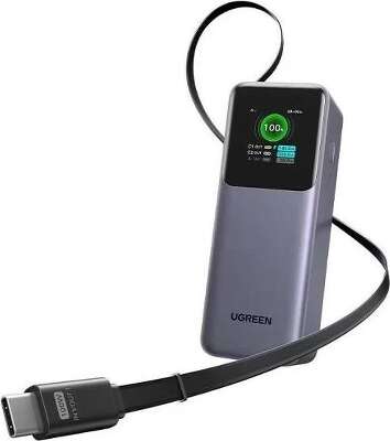 Внешний аккумулятор UGREEN PB726 (55987B) 165W Power Bank 20000mAh with Retractable Cable. Цвет: серый