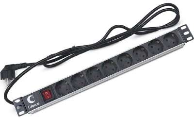 Cabeus PDU-8P-2EU Блок евророзеток для 19"шкафов, горизонтальный, 8 розеток, 16 A,выключатель, шнур 2м, алюминиевый корпус