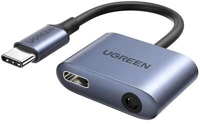 Адаптер Ugreen CM231 (60164) USB-C to 3.5mm Audio Adapter with PD. Цвет: серый