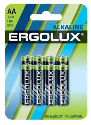 Ergolux Alkaline BL8 LR6  (LR6 BP8, батарейка,1.5В)(8шт.в уп-ке)