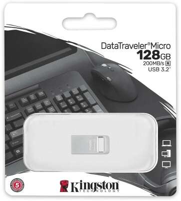 Kingston USB Drive 128GB DataTraveler Micro  USB3.0, серебристый [DTMC3G2/128GB]