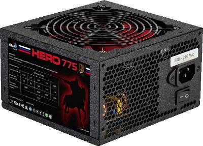 Блок питания Aerocool 775W Retail HERO 775 , ATX v2.3, 80+ Bronze, 12cm red LED fan, Haswell Ready, A.PFC, 4x