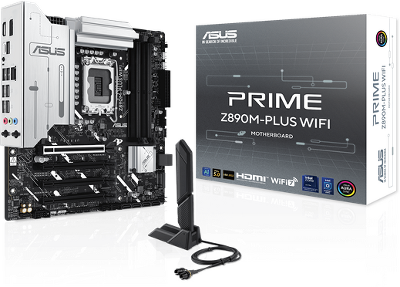 Материнская плата ASUS PRIME Z890M-PLUS WIFI, LGA1851, Z890, 4*DDR5, 6*SATA, 3*M.2, 5*USB 3.2, 4*USB 2.0, Type-C, 3*PCIx16, HDMI+DP, mATX; 90MB1J80-M0EAY0