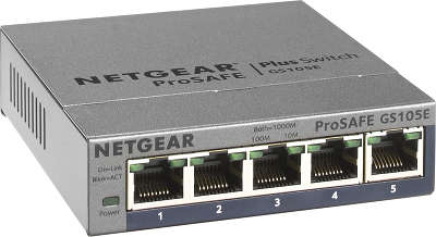 Коммутатор NetGear GS105E-200PES управляемый настольный 5x10/100/1000BASE-T