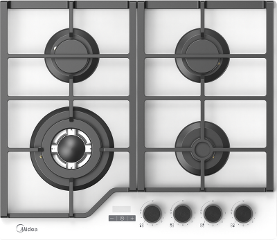 Газовая варочная панель MIDEA/ MDK/Газовая варочная панель MIDEA, 60 см, WOK-конфорка, чугунные решетки, автоподжиг, газконтроль, адаптер для кофе, цвет белый