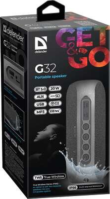 Портативная колонка DEFENDER G32 (черный, 20Вт, BT/FM/USB/TF/AUX/TWS/IP56) (65232)