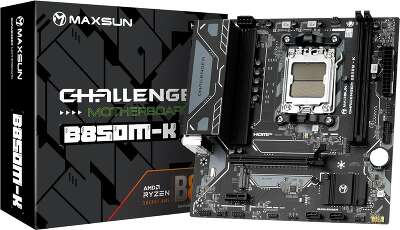 Материнская плата Maxsun MS-Challenger B850M-K B850, AM5, 2*DDR5, 1*PCIEx16, 1*PCIEx1, 1*M.2, 6*USB3.2Gen1, 4*USB2.0, 2*SATA3.0, 1G, HDMI, M-ATX, RTL