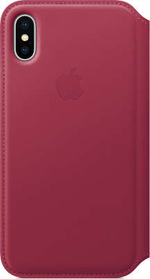 Кожаный чехол для iPhone X Apple Leather Folio, Berry [MQRX2ZM/A]