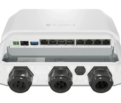 Маршрутизатор MikroTik RB5009UPR+S+OUToutdoor heavy-duty PoE router1x 2.5 Gigabit Ethernet, 10G SFP+, 1GB of RAM, 1GB NAND, modern quad-core CPU, 9 (!) powering options, durable IP66 waterproof enclosure.