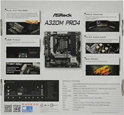 Материнская плата mATX LGAAM4 ASRock A320M Pro4