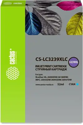 Картридж струйный Cactus CS-LC3239XLC голубой (52мл) для Brother HL-J6000DW/J6100DW