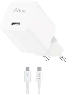 Сетевое зарядное устройство TTEC SmartCharger GAN 20W USB-C PD Travel Fast Charger с кабелем USB-C-USB-C 60W. Длина кабеля: 120см. Цвет: белый
