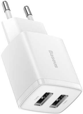 Сетевое ЗУ Baseus  Compact  Charger 2xUSB-A 10.5W EU, White