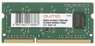 QUMO DDR3 SODIMM 4GB QUM3S-4G1600C11 PC3-12800, 1600MHz