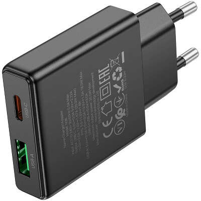 Зарядное устройство Hoco 20Вт, 3А, QC3.0/PD, 1хUSB, 1хType-C, N38, черный, коробка