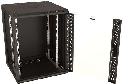 Шкаф коммутационный Hyperline (TWB-1266-GP-RAL9004) настенный 12U 600x600мм пер.дв.стекл 2 бок.пан. 60кг черный 650мм IP20 сталь