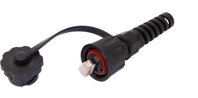 Индустриальный коннектор NIKOMAX RJ45/8P8C, Кат.6 (Класс E), 250МГц, покрытие 50мкд, экранированный, IP67, для одножильной витой пары, с защитной крышкой, черный