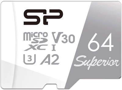 Карта памяти 64 Гб Micro SDXC Silicon Power Superior, Class 10 V30 A2 U3 [SP064GBSTXDA2V20SP] c адаптером