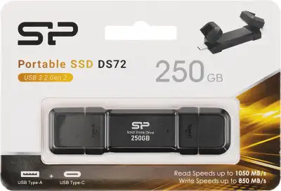 Накопитель SSD Silicon Power USB-C 250GB SP250GBUC3S72V1K DS72 1.8" черный USB-A