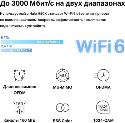 Mesh система Mercusys Halo H80X, 802.11a/b/g/n/ac/ax, 2.4/5ГГц, 3 шт.