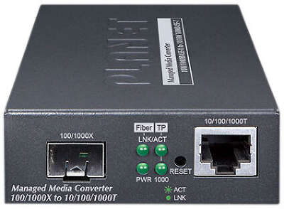 медиаконвертер/ PLANET 1-Port 10/100/1000T + 1-Port 100/1000X SFP Managed Media Converter (IPv4/IPv6 Dual stack management, supports TLSv1.2/SSHv2/SNMPv3 Cybersecurity features, TS-1000/802.3ah OAM, LFP, 802.1Q VLAN, PLANET CloudViewer app and NMS MQTT)