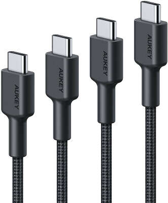 Набор кабелей (4 шт.) Aukey USB-C to USB-C 60W, 0.3/1/2/3 м, Black [CB-CD37]