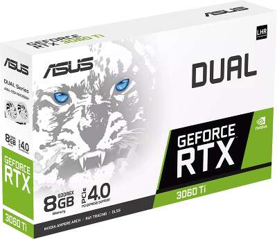 Видеокарта ASUS NVIDIA nVidia GeForce RTX 3060Ti DUAL-RTX3060TI-O8GD6X-WHITE 8Gb DDR6X PCI-E HDMI, 3DP