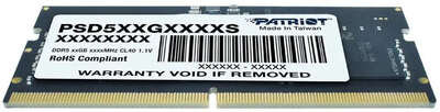 Память PATRIOT DDR5 SO-DIMM 16Gb (PC538400, 4800MHz, CL40, 1.1V, RTL) (PSD516G480081S)