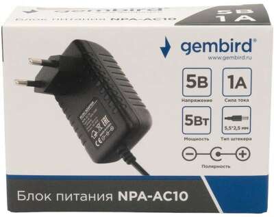 Gembird Блок питания узкий 5В/1А, 5Вт, 1 штекер 5,5х2,5мм (NPA-AC10)