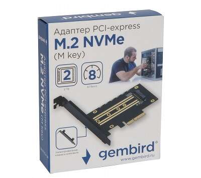 Gembird Адаптер для SSD M.2 NVMe в разъем PCI-e Gembird, коробка (MF-PCIE-NVME)