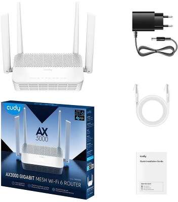 Маршрутизатор Cudy WR3000S,AX3000 Wi-Fi 6,4 LAN 10/100/1000 Мбит/с.,1 WAN 10/100/1000 Мбит/с.,VPN,MU-MIMO,WPS,DDNS,IPv6,IPTV,Wake-on-LAN,WP