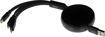 Кабель Hoco X78 Easy pull storage 3-in-1 91290 USB (m)-Lightning (m)/USB Type-C (m)/micro USB (m) 1м черный