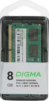 Память DDR3 8GB 1600MHz Digma DGMAS31600008D RTL PC3-12800 CL11 SO-DIMM 204-pin 1.35В dual rank Ret