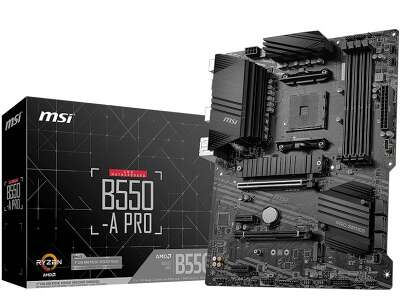 Материнская плата MSI B550-A PRO B550, AM4, 4*DDR4, 2*PCIEx16, 2*PCIEx1, 2*M.2, 2*TypeC, 1*USB3.2Gen2, 4*USB3.2Gen1, 8*USB2.0, 6*SATA3.0, 1G, DP, HDMI, ATX, RTL