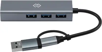 Разветвитель USB-C + USB-A Digma DHUB-LAN-4port 4порт. серебристый