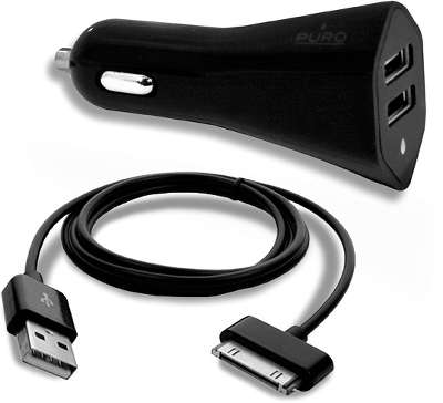 Автомобильное ЗУ Puro Dual Car Charger 30-pin для iPhone/iPad, черное [CH2USBAPPLEBLK] 
