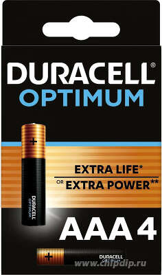 Комплект элементов питания AAA Duracell Optimum LR03 (4 шт в блистере)