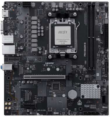 Материнская плата MSI PRO B840M-B B840, AM5, 2*DDR5, 1*PCIEx16, 1*PCIEx1, 2*M.2, 1*TypeC, 6*USB3.2Gen1, 6*USB2.0, 4*SATA3.0, 2.5G, VGA, HDMI, ATX, RTL