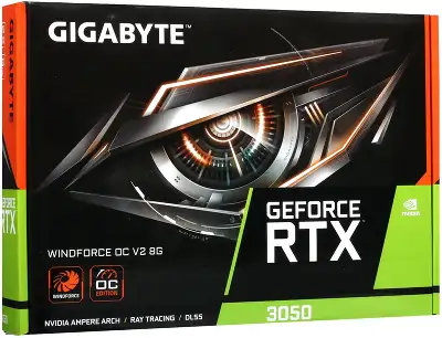 Видеокарта Gigabyte PCI-E 4.0 GV-N3050WF2OCV2-8GD NVIDIA GeForce RTX 3050 8Gb 128bit GDDR6 1792/14000 HDMIx2 DPx2 HDCP Ret