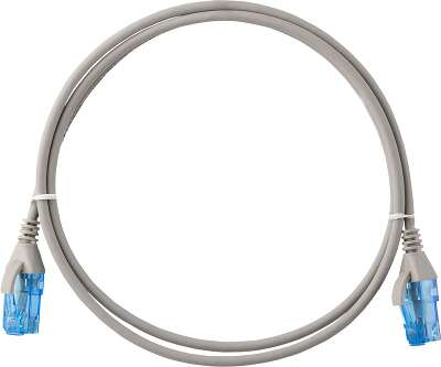 Коммутационный шнур NIKOMAX Slim Line U/UTP 4 пары, Кат.6 (Класс E), 250МГц, 2хRJ45/8P8C, T568B, заливной, с защитой защелки, многожильный, BC (чистая медь), 28AWG (7х0,127мм), полимерный материал, исполнение кабельного изделия нг(А)-HF, серый, 5м
